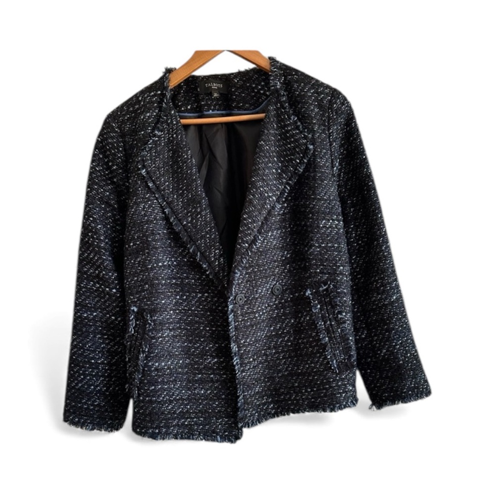Talbots Navy Tweed w Silver Threads Blazer Jacket 12P EUC Office Evening Party